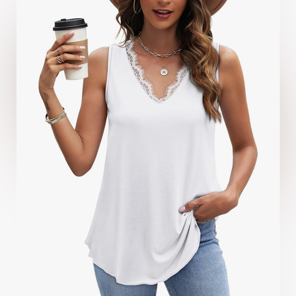 NWOT White Lace Trim Sleeveless Top